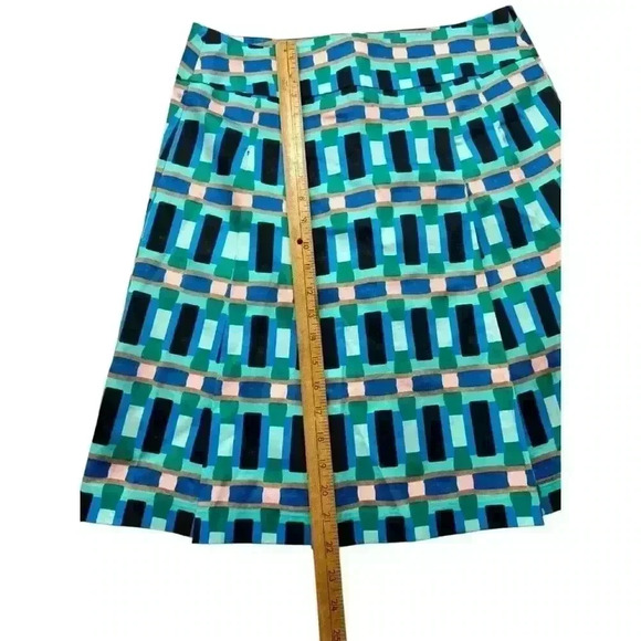 Ann Taylor Blue Multicolor Geometric Cotton Pleated A Line Skirt Size 6 - Picture 2 of 6